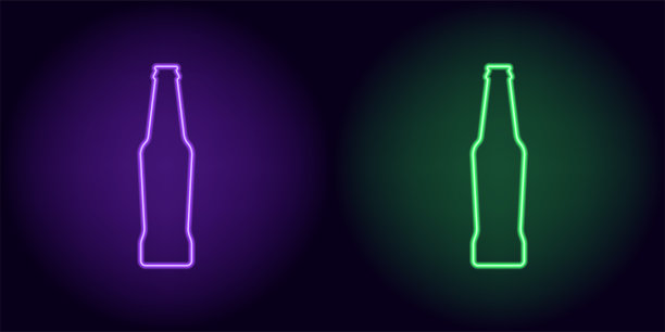 紫色和绿色的霓虹灯啤酒瓶图片下载