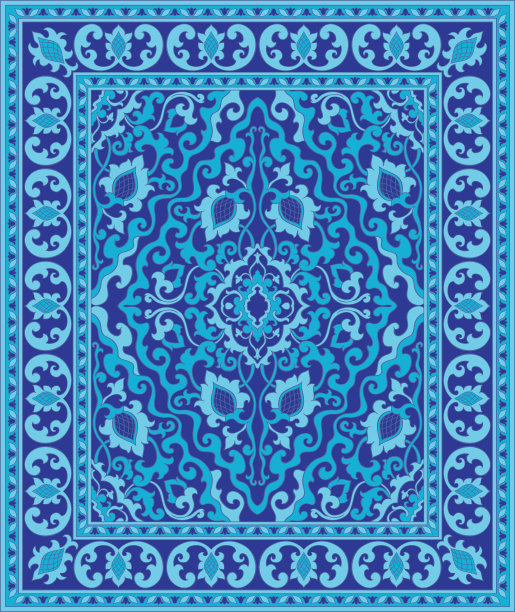 蓝色的东方地毯。素材图片