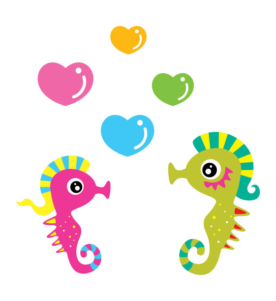 可爱的海马夫妇结婚卡图片下载