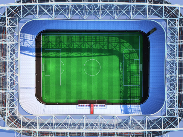体育场顶部3d渲染的虚拟足球场图片下载