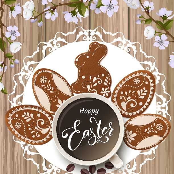 复活节快乐的字母，鸡蛋形状的姜饼。春假，复活节背景。矢量插图EPS10。图片下载