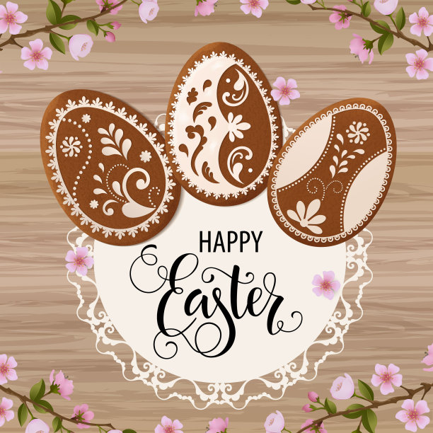 复活节快乐的字母，鸡蛋形状的姜饼。春假，复活节背景。矢量插图EPS10。图片下载