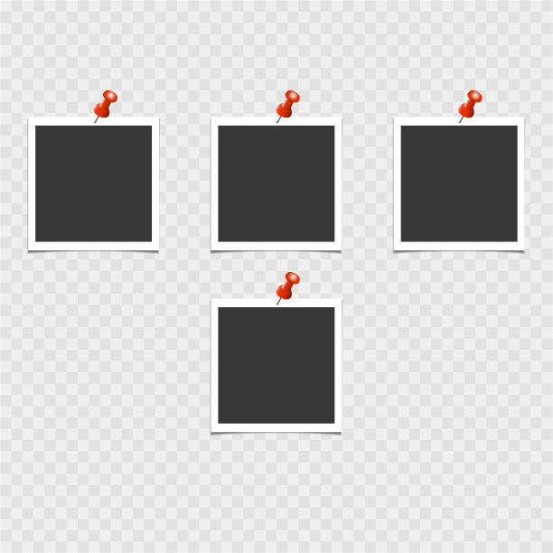灰色背景上的大头钉相框的集合。向量模板,空白的图片下载