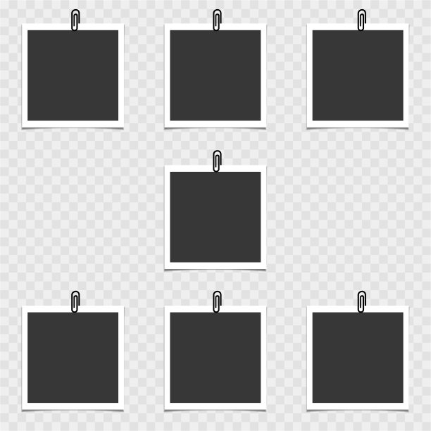 灰色背景上的大头钉相框的集合。向量模板,空白的图片下载