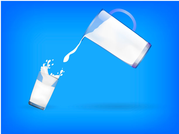 装满牛奶的玻璃杯和罐子。世界牛奶日。矢量图图片下载