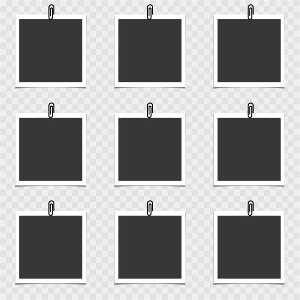 一套与针在灰色背景的相框。向量模板,空白的图片下载