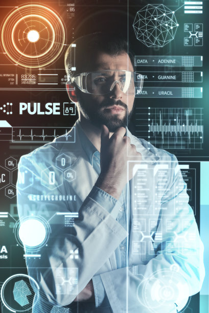 年轻的医生皱着眉头，摸着他的胡子思考着图片下载