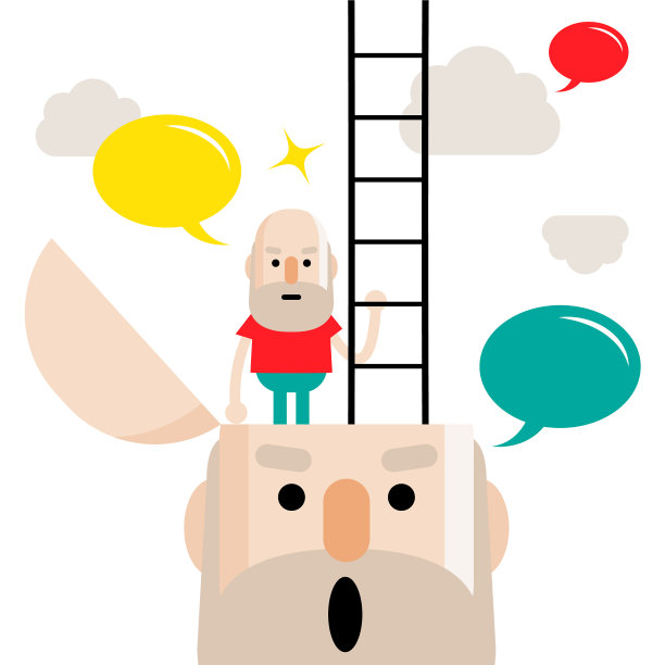 做梦的人，开着头和梯子的老人，一个小男人站在开着头的人图片下载