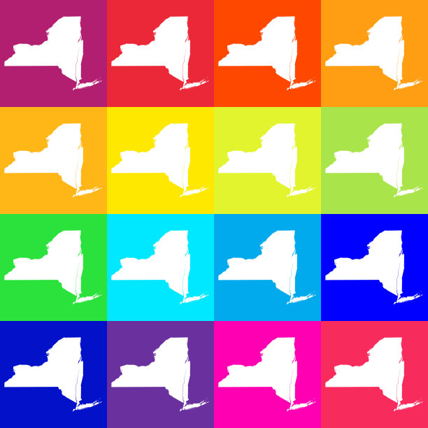 矢量纽约州，美国地图在明亮的颜色图片下载