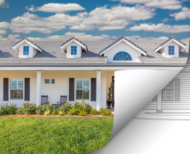 房子照片页角翻转与后方绘图图片下载