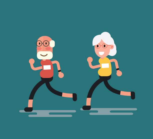 老年夫妇跑步——老年男女跑步素材图片