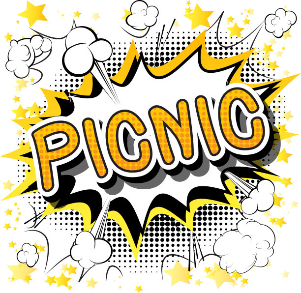 野餐-漫画风格的词。图片下载