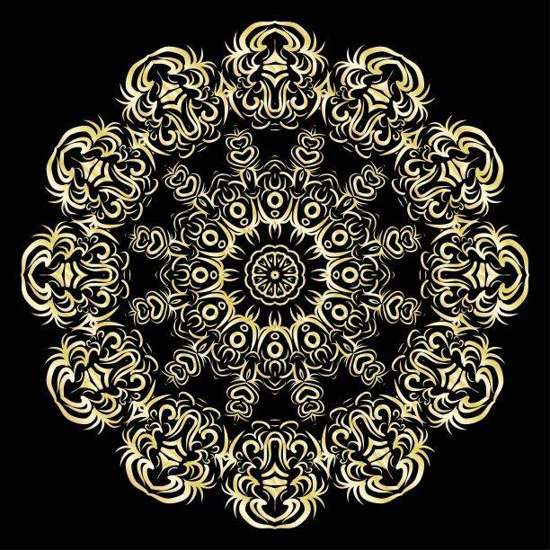 豪华模式与金色曼陀罗在黑色的背景。东方的设计。向量图片下载