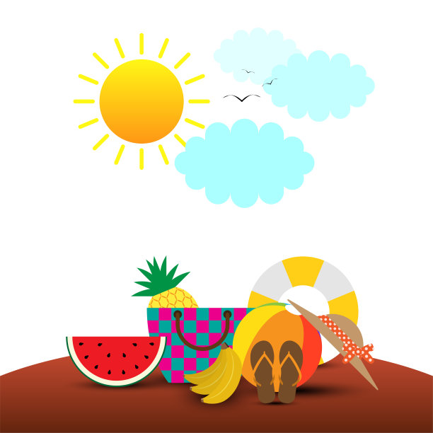 夏天的概念。带有文本位置的平面图标图片下载