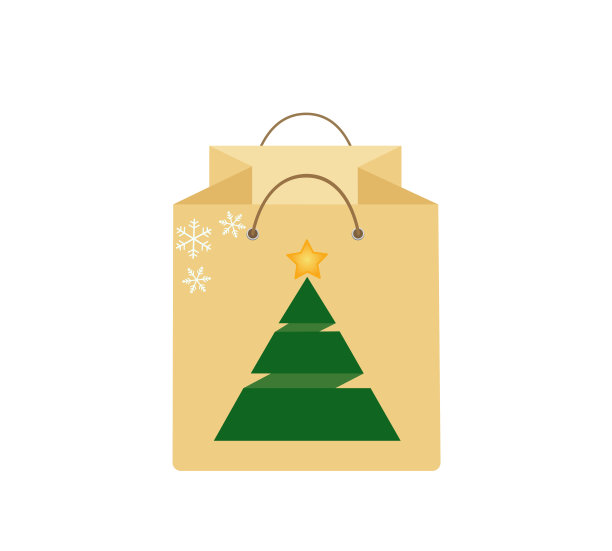 购物袋与圣诞树。孤立在白色背景上。素材图片