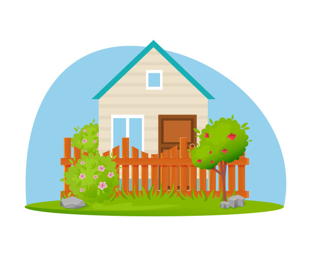 生态农场，有土地和树木的花园房子图片下载