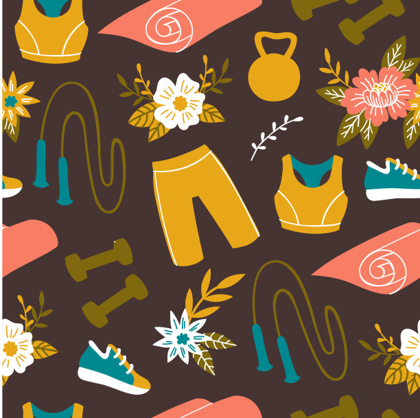 手绘涂鸦矢量模式与健身项目在黑暗的背景。图片下载