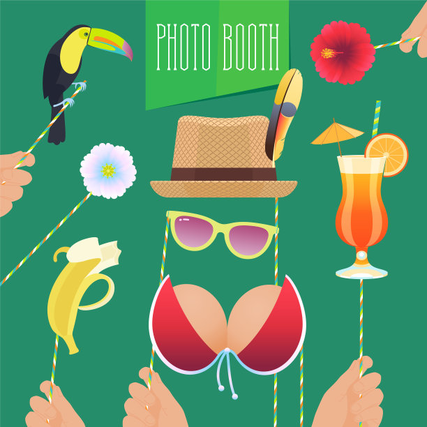 照片亭道具矢量插图图片下载