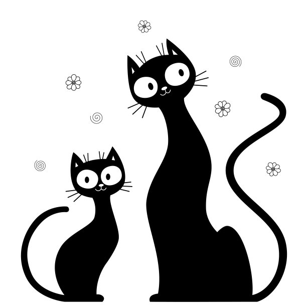 两只可爱的猫的剪影图片下载