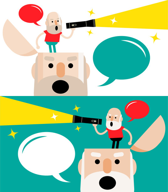 年长的男人开了头，一个小个子男人拿着手电筒，找着什么东西，站在开了头图片下载