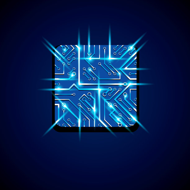 集矢量芯片设计，cpu。信息通信技术元素以闪烁和霓虹灯为主，发光的线路板呈方形。图片下载