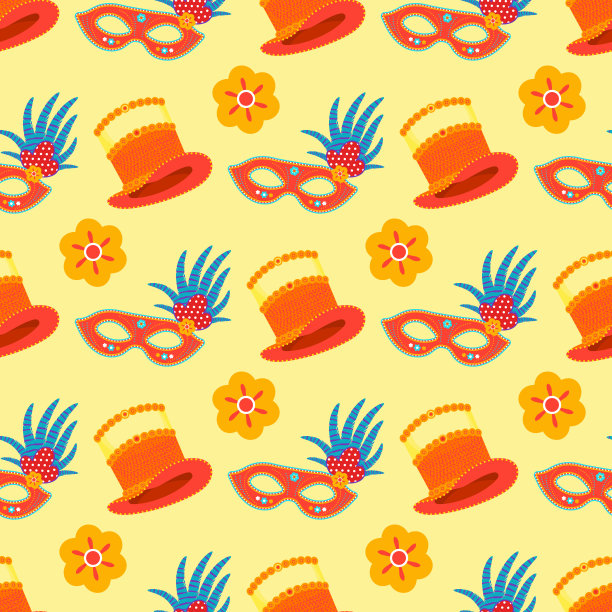 意大利和巴西狂欢节面具庆祝节日嘉年华化装舞会无缝图案背景节日矢量插图图片下载