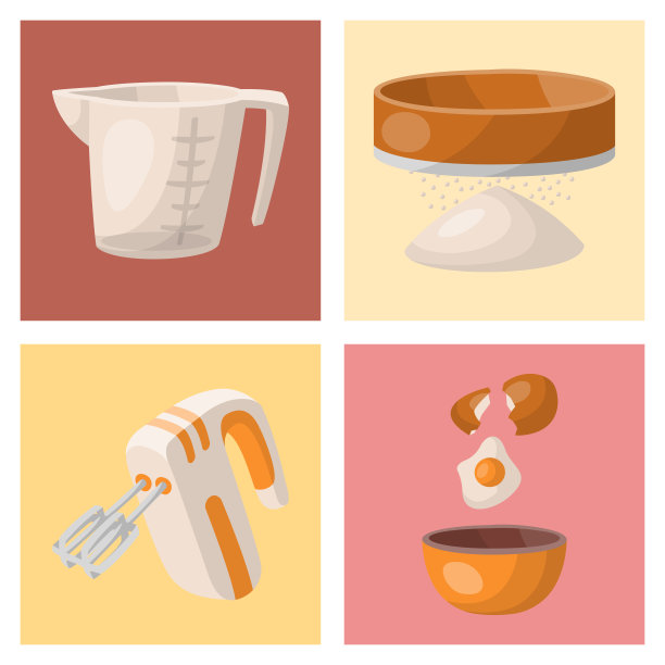 烘焙糕点准备烹饪配料厨房卡片器皿自制食物准备面包师矢量插图图片下载