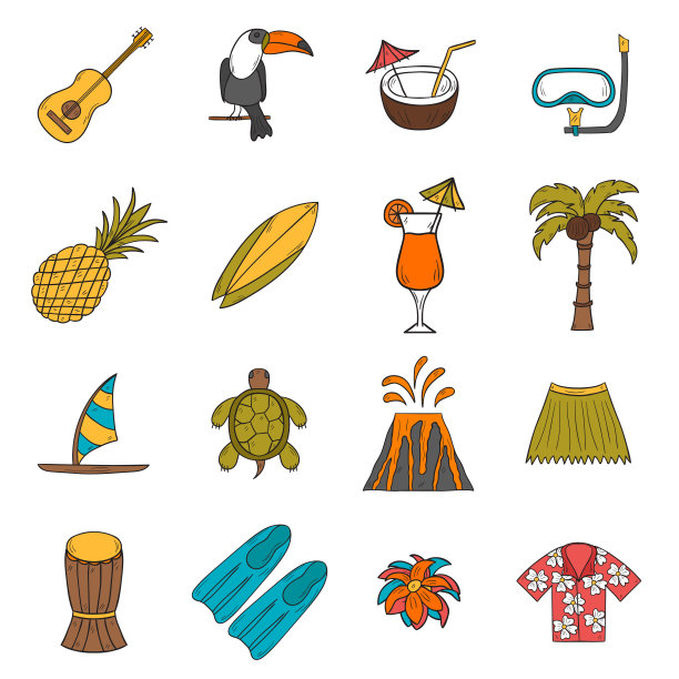 矢量手绘夏威夷图标图片下载
