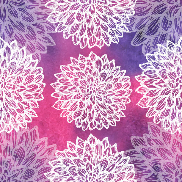 Dalhia无缝矢量模式-水墨绘画与水彩纹理图片下载