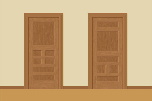 矢量纹理木质室内门与门框在平面风格。逼真的比例，1:100比例。图片下载