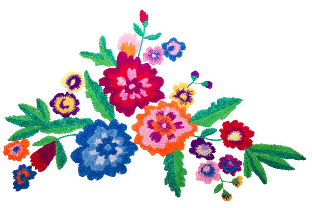 刺绣花束花孤立在白色背景图片下载