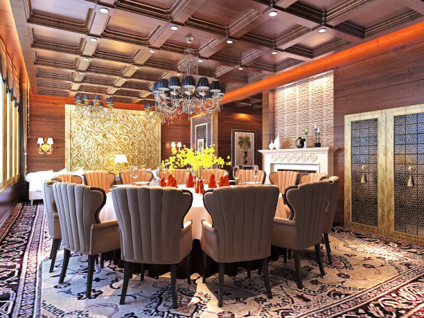 起居室和餐厅的3D渲染素材图片