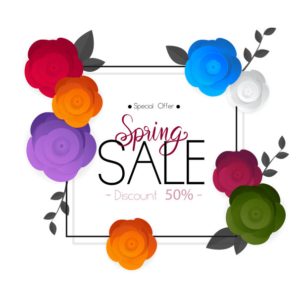 春季鲜花促销海报，网上购物网站春季横幅，春季新品集合，矢量插画图片下载
