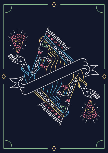 皇后披萨矢量插图霓虹灯图片下载