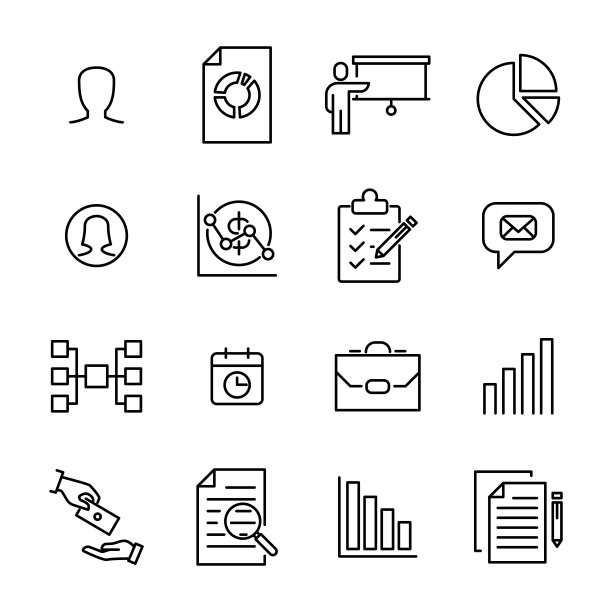 现代轮廓风格的商业图标集合。图片下载