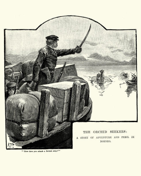 十九世纪的婆罗洲，维多利亚时代的冒险家遭到海盗袭击图片下载