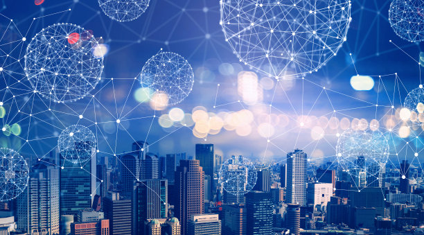 鸟瞰图大阪日本与技术多边形线图片下载