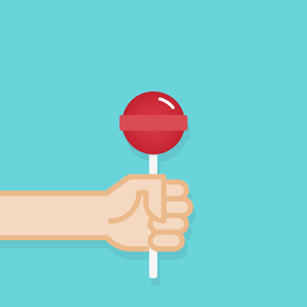 手握棒棒糖。矢量插图，平面设计图片下载