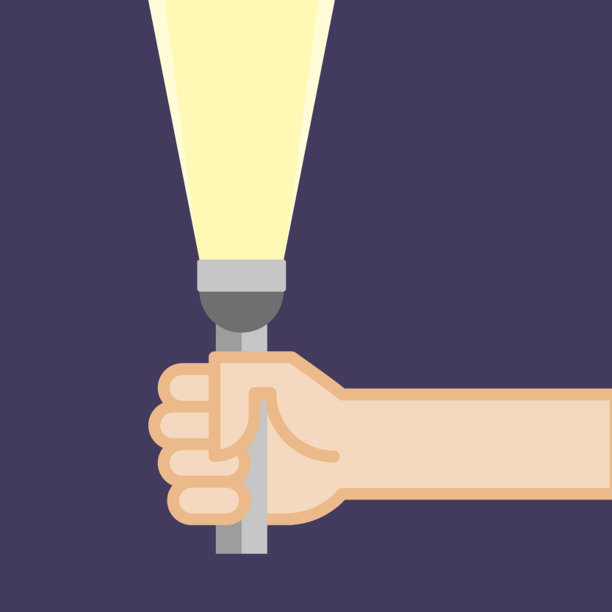 手拿着手电筒。矢量插图，平面设计图片下载