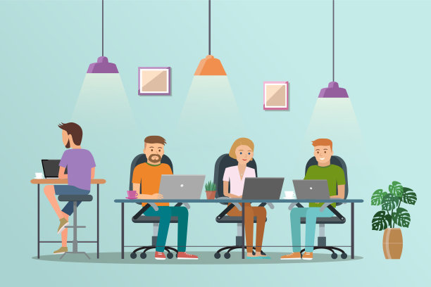 共同工作空间的矢量插图。工作的地方,办公室。在创意办公室工作的人。素材图片