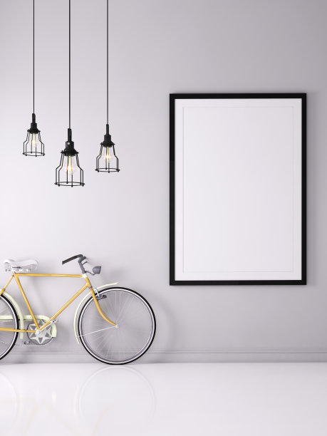 现代室内自行车和相框模板图片下载