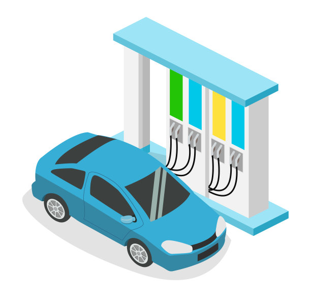 等距三维矢量图加油站，加油站的汽车图片下载