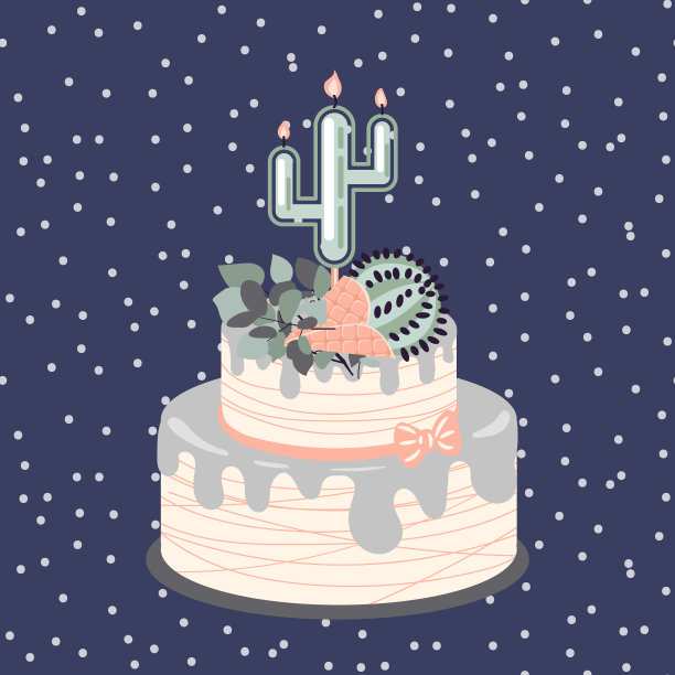 生日仙人掌蛋糕矢量插图图片下载