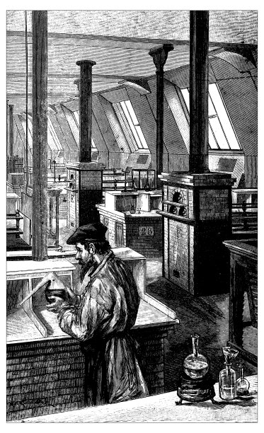 法国民用和军事学校的古董插图:艺术和制造化学实验室图片下载