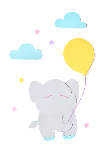 大象剪纸在白色的背景图片下载