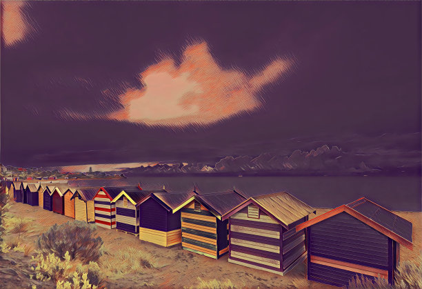 澳大利亚墨尔本多彩的布莱顿浴场的风格化插图图片下载