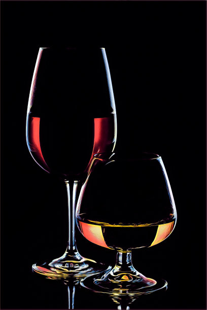 葡萄酒和威士忌酒杯上的黑色背景-插图艺术品图片下载