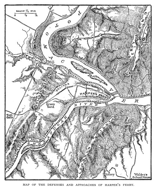 美国内战期间哈珀渡口的防御和入口地图图片下载