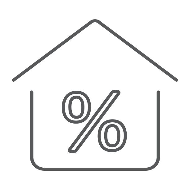 房地产业务的细线图标，房地产和家居，家居百分比符号矢量图形，白色背景上的线性图案，eps 10。图片下载