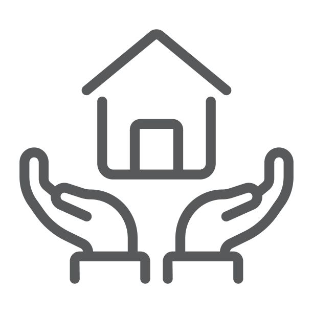手中的房屋线条图标，房地产和家居，房屋保护标志矢量图形，白色背景上的线性图案，eps 10图片下载